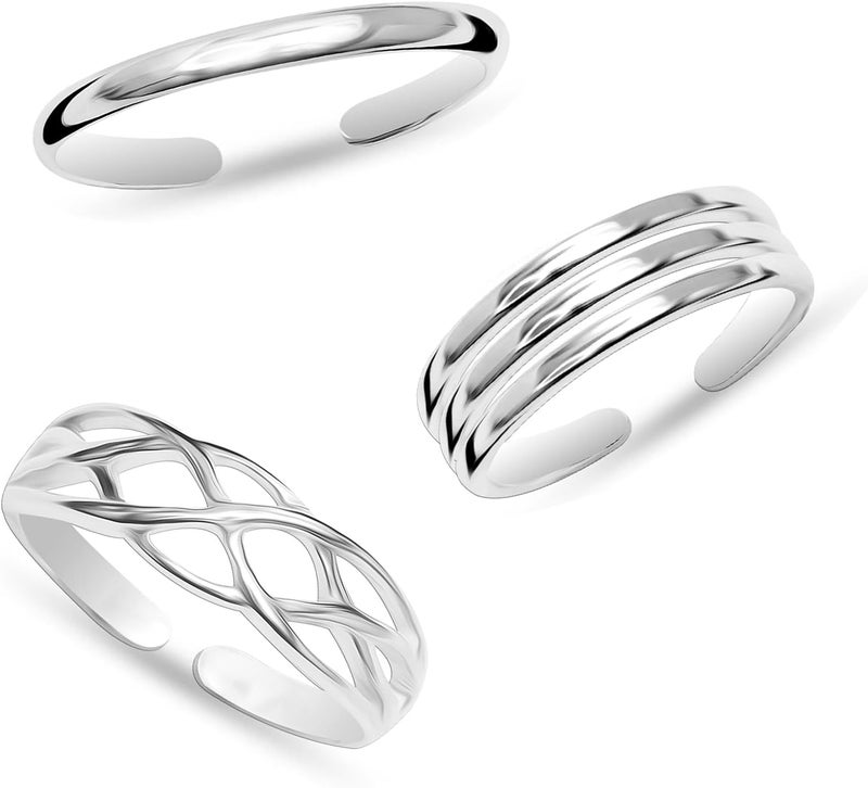 LeCalla 925 Sterling Silver Open Toe Rings Set for Women Adjustable Minimalist Toe Rings Summer Beach Foot Jewelry - Image 3